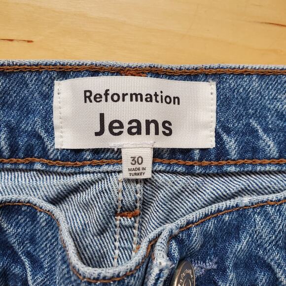 Reformation Val 90s Mid Rise Straight Leg Cropped Jeans Ponce Blue Denim Size 30 - Picture 6 of 8